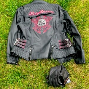 Leather Harley Davison jacket with size medium gloves brand new